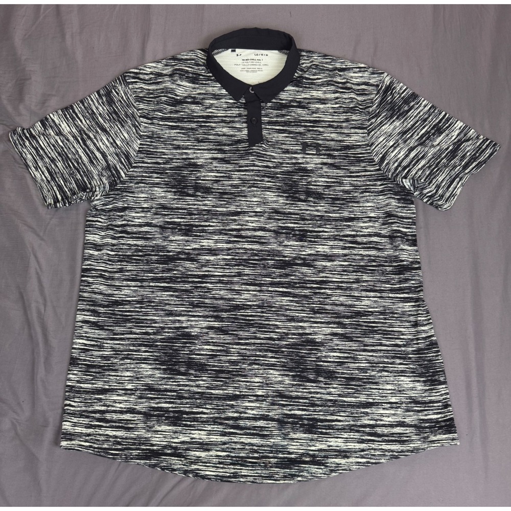 Under Armour Mens Large Iso-Chill Polo Shirt Black White Subtle Green Space Dye